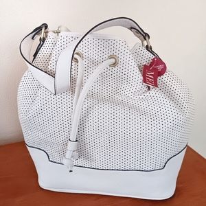 Merona Ivory Crossbody Drawstring Bag with Gold Accents and Drawstring Closure